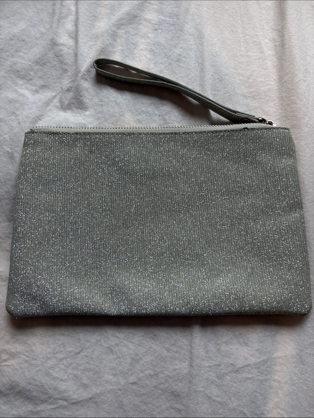 le chateau Silver Glitter Wristlet Clutch with Strap